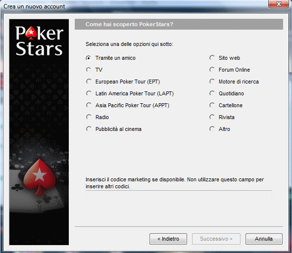 codice marketing PokerStars